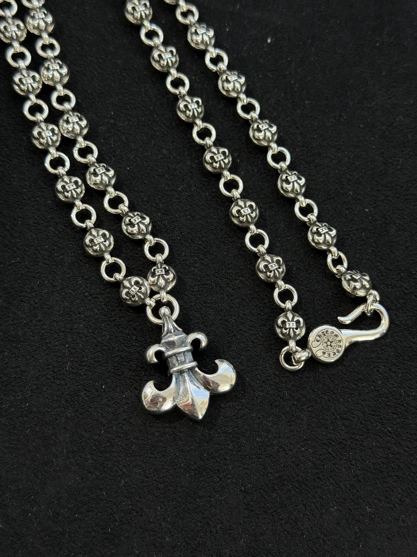 Chrome Hearts Silver Fleur-de-lis Pendant Chain Necklace